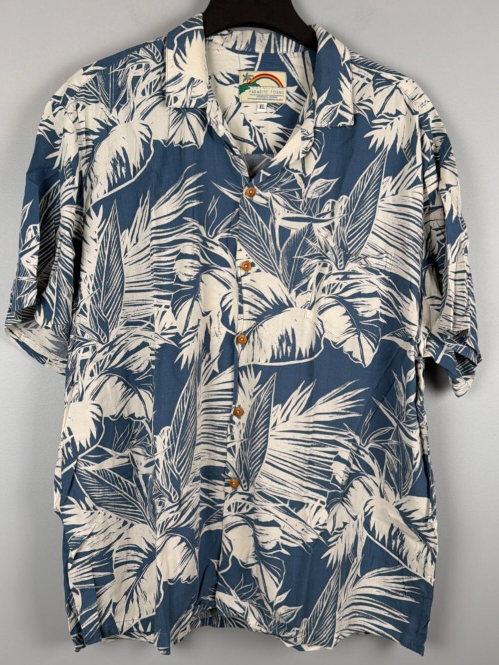 Paradise Found Hawaiian Shirt Men XL Blue Vtg Resort Vacation Beach Luau Tiki